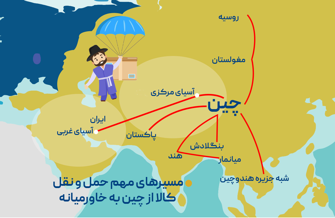 مسیرهای مهم حمل و نقل کالا از چین به خاورمیانه